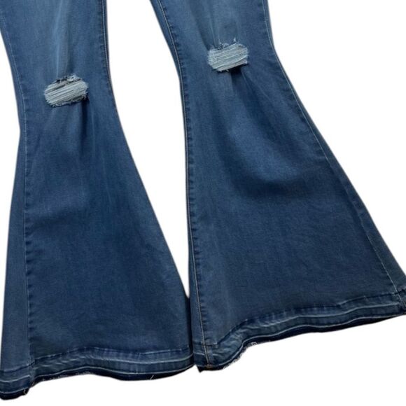 Lucky & Blessed Distressed Button Fly High Waist Mid Wash Flare Jeans NWT - Picture 12 of 15